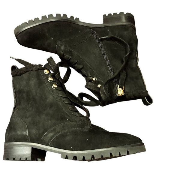 Kate Spade Raegan Shearling Lug Sole Lace-Up Suede Boots in Black NWOB Size 5B - Picture 4 of 8